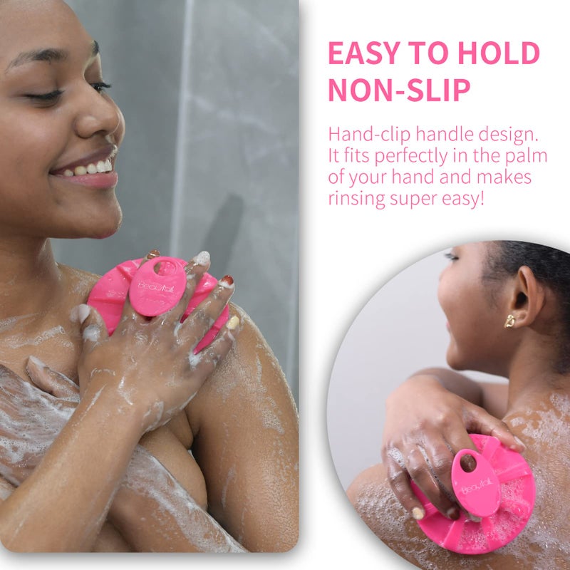 BEAUTAIL Silicone Body Scrubber  BEAUTAIL Shower Bath Scrubber  More Hygienic Than Traditional Loofah  Lather Nicely  Long Lasting  Gentle Exfoliating Brush for Women Men Baby Sensitive Skin  1 Pack  Rose - Image 4